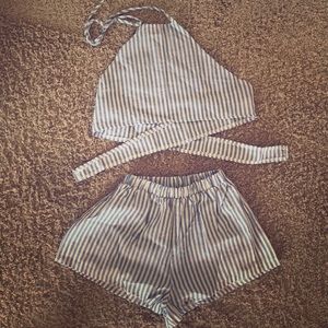 Matching blue and white striped set